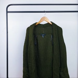 Forever 21 Open Front Long Cardigan Green Small